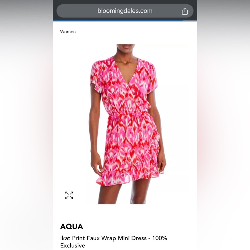 AQUA Pink Ikat Print Faux Wrap Mini Dress w: Cap Sleeves Size Med NEW WITH TAGS